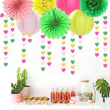 Hawaii Pool Party-Decorations Love-Heart Garland - 52Ft Tropical Jungle Birthday Bachelorette Hanging Decoration Streamers Banner, Summer Beach Baby Shower Supplies Backdrop Decor Panduola