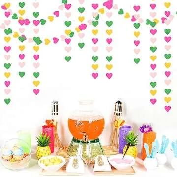 Hawaii Pool Party-Decorations Love-Heart Garland - 52Ft Tropical Jungle Birthday Bachelorette Hanging Decoration Streamers Banner, Summer Beach Baby Shower Supplies Backdrop Decor Panduola
