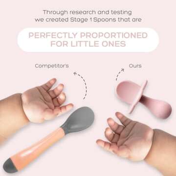 Grabease Baby Silicone Spoon Set for Baby-Led Weaning & First Stage Self-Feeding: Soft, Safe 100% Food-Grade Silicone; BPA-, PVC- Latex- & Phthalates-Free and Dishwasher Safe; Set of 2 (Blush, Gray)