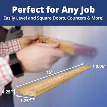 Pro Project’s Extra Long 15in Tapered Spruce and Fir Wood Shims, 13 Pk. Weather Resistant Home Improvement Tool for Installing Doors, Windows or Cabinets, Leveling Floors and DIY Remodeling Projects