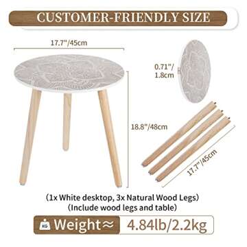 Hanobe Side Table Small Round: White End Table for Living Room Couch Bedroom - Modern Farmhouse Bedside Tables with 3 Wood Legs Boho Space Home Patio Sofa Console Accent