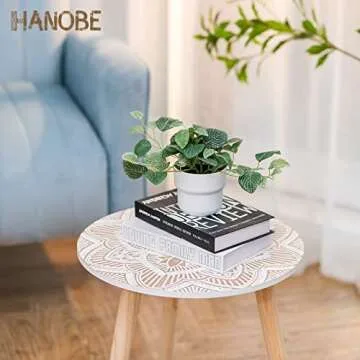 Hanobe Side Table Small Round: White End Table for Living Room Couch Bedroom - Modern Farmhouse Bedside Tables with 3 Wood Legs Boho Space Home Patio Sofa Console Accent