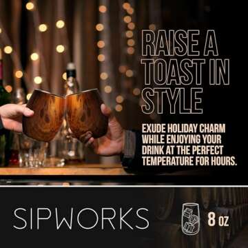 Sipworks Whiskey Tumbler - 8 oz Stainless Steel Tumbler with Double Walled Vacuum Insulation - Dishw...