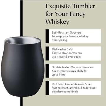 Sipworks Whiskey Tumbler - 8 oz Stainless Steel Tumbler with Double Walled Vacuum Insulation - Dishwasher Safe, Spill Resistant, Insulated Whiskey Tumbler for Travel & Parties - Mahogany