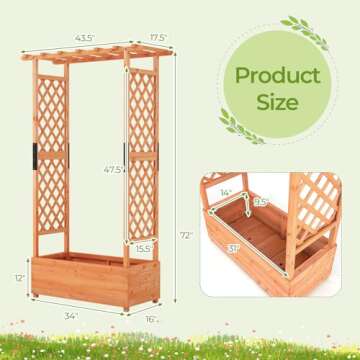 HAPPYGRILL 72" Raised Garden Bed with Trellis, Freestanding Wood Planter Box w/Hanging Roof & 2 Drai...