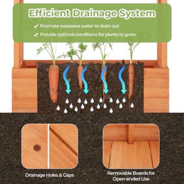 HAPPYGRILL 72" Raised Garden Bed with Trellis, Freestanding Wood Planter Box w/Hanging Roof & 2 Drainage Holes for Vine, Climbing Plants, Flowers, Outdoor Planter w/Trellis for Garden, Patio, Yard