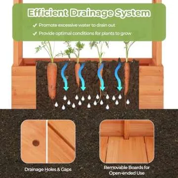 HAPPYGRILL 72" Raised Garden Bed with Trellis, Freestanding Wood Planter Box w/Hanging Roof & 2 Drainage Holes for Vine, Climbing Plants, Flowers, Outdoor Planter w/Trellis for Garden, Patio, Yard