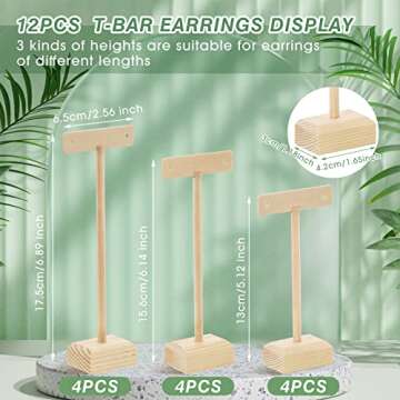 Marsui Earring Display Stands for Selling Set Wood T Bar Earrings Display Stand Holder for Jewelry N...