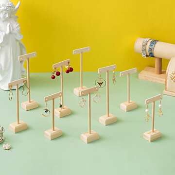 Marsui Earring Display Stands for Selling Set Wood T Bar Earrings Display Stand Holder for Jewelry Necklaces Bracelet Earrings Showroom Trade Display(Wood, 12 Pcs)