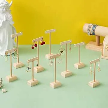 Marsui Earring Display Stands for Selling Set Wood T Bar Earrings Display Stand Holder for Jewelry Necklaces Bracelet Earrings Showroom Trade Display(Wood, 12 Pcs)