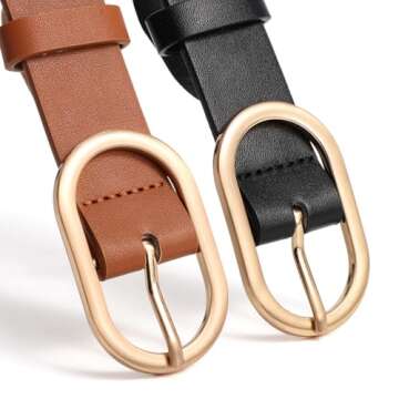 XZQTIVE 3 Pack Plus Size Women's Leather Belts for Jeans Pants Dress Fashion Gold Buckle Ladies Wais...