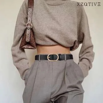 XZQTIVE 3 Pack Plus Size Women's Leather Belts for Jeans Pants Dress Fashion Gold Buckle Ladies Waist Belt,Black Brown Beige