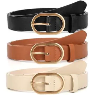 XZQTIVE 3 Pack Plus Size Women's Leather Belts for Jeans Pants Dress Fashion Gold Buckle Ladies Waist Belt,Black Brown Beige