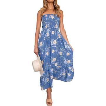 ZESICA Women's 2024 Summer Bohemian Floral Printed Strapless Beach Party Long Maxi Dress,Floral2,Lar...