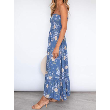ZESICA Women's 2024 Summer Bohemian Floral Printed Strapless Beach Party Long Maxi Dress,Floral2,Large