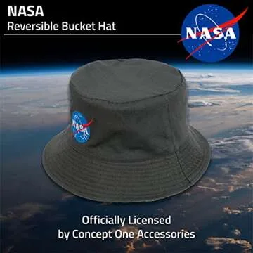 Concept One Womens NASA Logo Hat, Packable Travel Wide Brim Summer Bucket Hat, Navy and White, One Size US