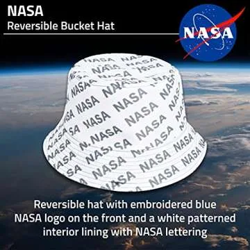 Concept One Womens NASA Logo Hat, Packable Travel Wide Brim Summer Bucket Hat, Navy and White, One Size US