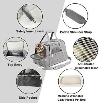 kathson Rabbit Travel Carrier Bag Airline Approved Pet Pocket Breathable Mesh Window Portable Hand Bag with Locking Safety Zippers for Small Dogs Cats Bunnies and Small Animals (Grey)