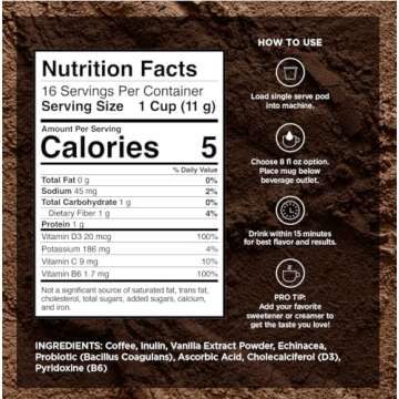 VitaCup Immunity Coffee Pods, Wellness Boost with Antioxidants, Echinacea, Probiotics, Vitamin C & D3, Medium Dark Roast, Recyclable Single Serve Pod Compatible with Keurig K-Cup Brewers,16 Ct