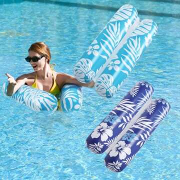 Pool Floats - 2 Pack Pool Floats Adult Size, 4-in-1 Pool Floaties Hammock, Inflatable Pool Floats, N...