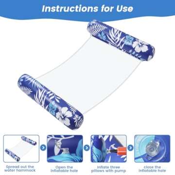 Pool Floats - 2 Pack Pool Floats Adult Size, 4-in-1 Pool Floaties Hammock, Inflatable Pool Floats, Non-Stick PVC Material Pool Floats Adult - Blue
