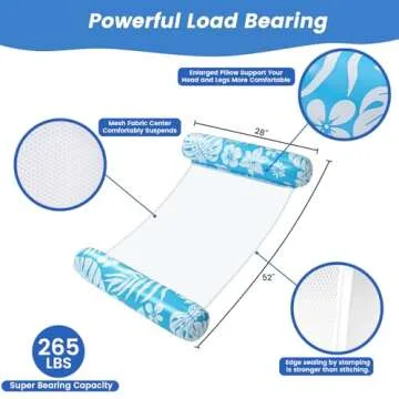 Pool Floats - 2 Pack Pool Floats Adult Size, 4-in-1 Pool Floaties Hammock, Inflatable Pool Floats, Non-Stick PVC Material Pool Floats Adult - Blue
