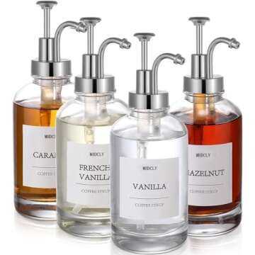 Coffee Bar Accessories,MHDCLY Coffee Syrup Dispenser - 4pack,16.9oz Syrup Dispenser with Labels ，S...