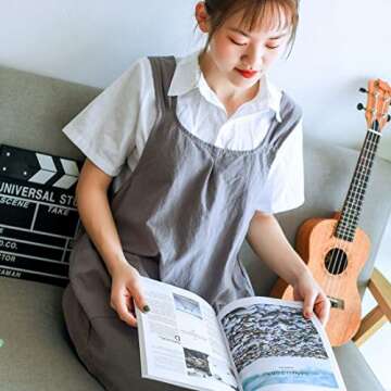 NEWGEM Japanese Linen Cross Back Kitchen Cooking Aprons for Women with Pockets Cute for Baking Paint...