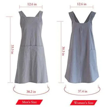 NEWGEM Japanese Linen Cross Back Kitchen Cooking Aprons for Women with Pockets Cute for Baking Painting Gardening Cleaning Gray