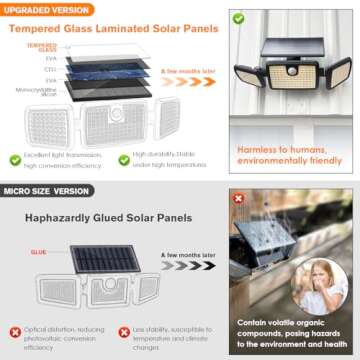 Solar Lights Outdoor, Quick Charge Solar Motion Deck Lights Outdoor for Deck with 232LEDs High Brightness, Larger Built-in Tempered Glass Solar Panel, Sensitive PIR Motion Inductor (Remote,2 Pack)