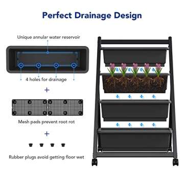 FLEXIMOUNTS Vertical Raised Garden Bed w/Wheels,4 Tiers Freestanding Vertical Garden Planters with L...