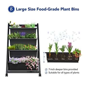 FLEXIMOUNTS Vertical Raised Garden Bed w/Wheels,4 Tiers Freestanding Vertical Garden Planters with Lockable Caster Wheels and 4 Drainage Boxes, fit to Grow Vegetables Flowers on Patio Balcony Garden