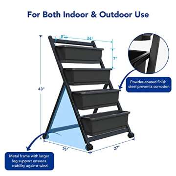 FLEXIMOUNTS Vertical Raised Garden Bed w/Wheels,4 Tiers Freestanding Vertical Garden Planters with Lockable Caster Wheels and 4 Drainage Boxes, fit to Grow Vegetables Flowers on Patio Balcony Garden