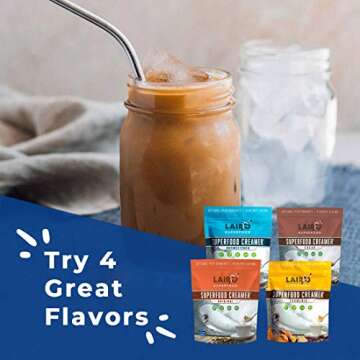 Laird Superfood Coffee Creamer Sampler Pack | Non-Dairy | Organic | Gluten Free | Vegan | Paleo Diet Approved | Unsweetened, Original, Cacao and Turmeric- 8 Ounce (Pack of 4)