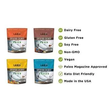 Laird Superfood Coffee Creamer Sampler Pack | Non-Dairy | Organic | Gluten Free | Vegan | Paleo Diet Approved | Unsweetened, Original, Cacao and Turmeric- 8 Ounce (Pack of 4)