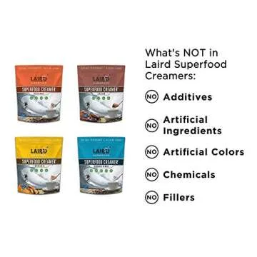 Laird Superfood Coffee Creamer Sampler Pack | Non-Dairy | Organic | Gluten Free | Vegan | Paleo Diet Approved | Unsweetened, Original, Cacao and Turmeric- 8 Ounce (Pack of 4)