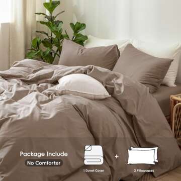 MooMee Bedding Duvet Cover Set - Luxurious 100% Washed Cotton, Soft & Durable (Brown, Queen)