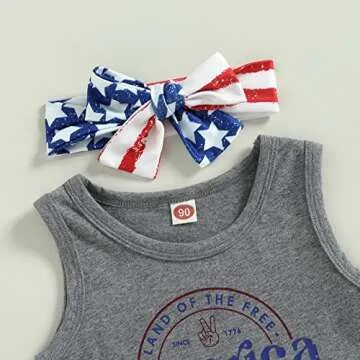 Tikwwyo Toddler Girl 4th of July Outfit Letter Sleeveless T-Shirt Tops Star and Stripes Bell-Bottom Pants Summer Clothes Set (Dark Gray, 2-3 Years)