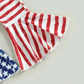 Tikwwyo Toddler Girl 4th of July Outfit Letter Sleeveless T-Shirt Tops Star and Stripes Bell-Bottom Pants Summer Clothes Set (Dark Gray, 2-3 Years)