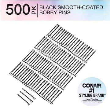 Conair Bobby Hair Pins - Black Bobby Pins in Storage Tub (500 Pack)