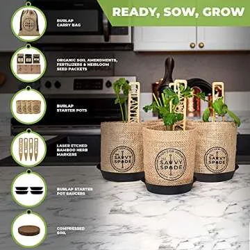 The Savvy Spade Indoor Herb Garden Starter Kit - Non GMO, Heirloom Herb Seeds - Cilantro, Oregano, Parsley and Basil Seeds for Planting - Gardening Gifts - Made in USA (Herb Garden Starter Kit)