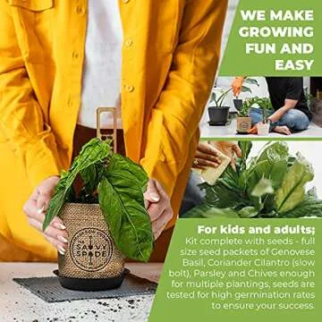 The Savvy Spade Indoor Herb Garden Starter Kit - Non GMO, Heirloom Herb Seeds - Cilantro, Oregano, Parsley and Basil Seeds for Planting - Gardening Gifts - Made in USA (Herb Garden Starter Kit)