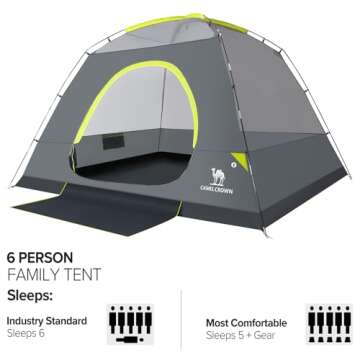 CAMEL CROWN 6 Person Waterproof Camping Tent Easy Setup