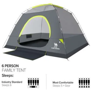 CAMEL CROWN 6 Person Waterproof Camping Tent Easy Setup