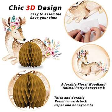 Woodland Baby Shower Decorations Floral Woodland Animal Honeycomb Centerpieces Stick Pink Flowers Boho Woodland Creatures Shaped Cutouts Table Decorations for Girl Forest Theme Party Favors Home Decor