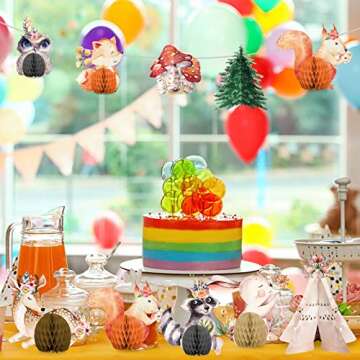 Woodland Baby Shower Decorations Floral Woodland Animal Honeycomb Centerpieces Stick Pink Flowers Boho Woodland Creatures Shaped Cutouts Table Decorations for Girl Forest Theme Party Favors Home Decor