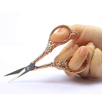 BIHRTC Vintage European Style Scissors Stainless Steel for Cross Stitch Cutting Embroidery Sewing Handcraft Craft Art Work DIY Tool(Rose Gold)