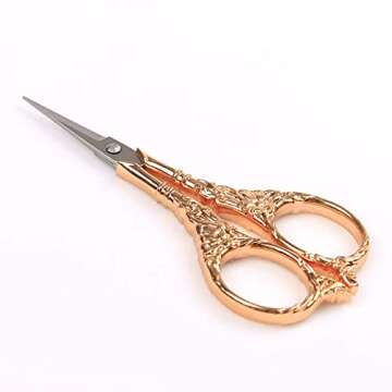 BIHRTC Vintage European Style Scissors Stainless Steel for Cross Stitch Cutting Embroidery Sewing Handcraft Craft Art Work DIY Tool(Rose Gold)