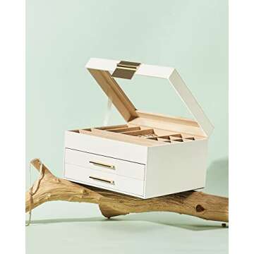 MILONT Jewelry Box with Clear Top,3-Layer Large Jewelry Box Organizer for Women,Earrings Rings Necklace Storage Organizer,Modern Gifts for Women,Girls,Mom,Birthday (White)