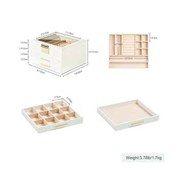 MILONT Jewelry Box with Clear Top,3-Layer Large Jewelry Box Organizer for Women,Earrings Rings Necklace Storage Organizer,Modern Gifts for Women,Girls,Mom,Birthday (White)